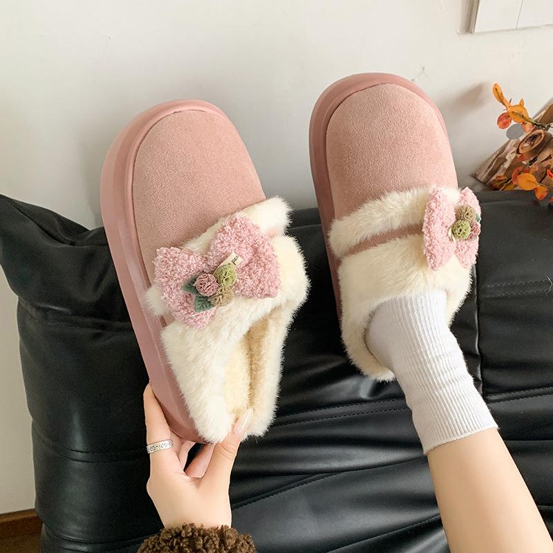 Thick-soled Fluffy Slippers Baotou Women's Shoes Outer Wear 2025 Autumn and Winter Home Cotton Shoes Piled Warm Half Slippers Cotton Slippers