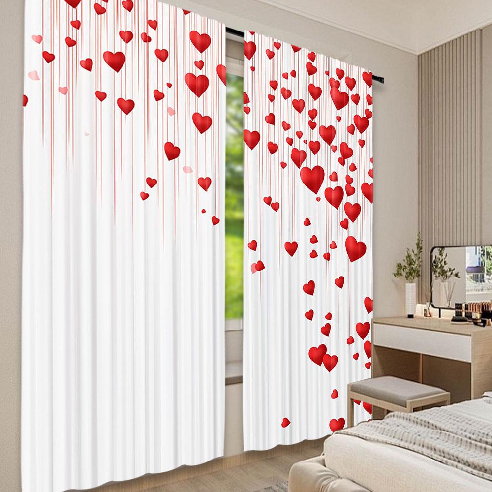 2Pcs Cute Valentines Day Curtain Valentine'S Red Pink Heart Love Decor Curtains For Decoration Suitable For Living Room Bedroom