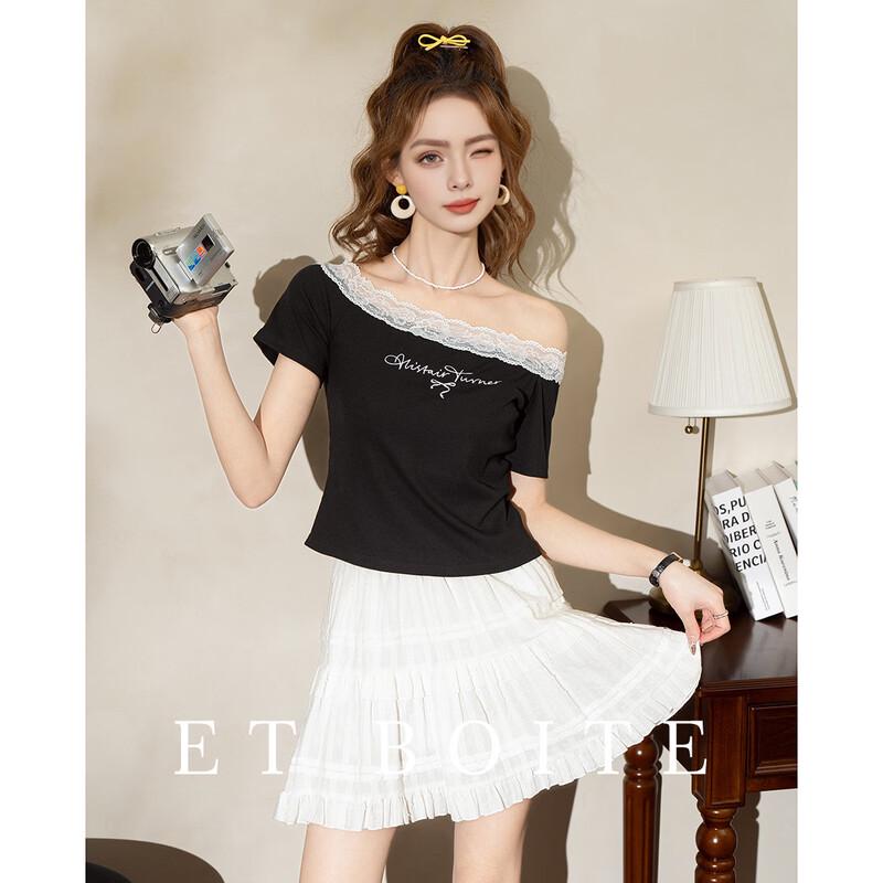 Women s Lace Off-Shoulder Slim-Fit Short Sleeve Tee S
