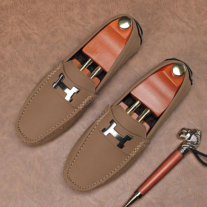 Four Seasons Men's Pig Bar Leather Hand-sewn Doudou Shoes Soft-soled Soft Casual Shoes Driving Driving Shoes One Pedal Men's Shoes