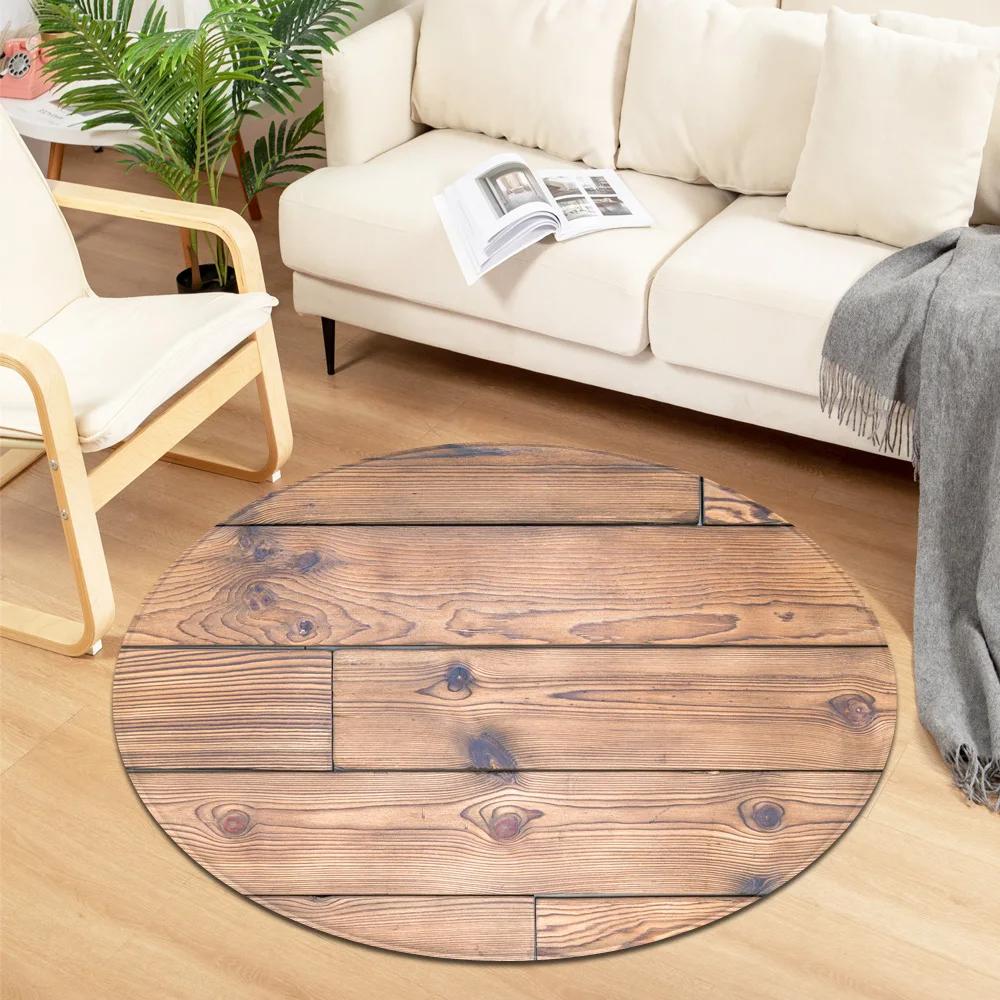 Wooden Pattern Round Carpet for Home Living Room Bedroom Kitchen Bathroom Floor Mat Decorative Anti-slip Circle Carpets Area Rug