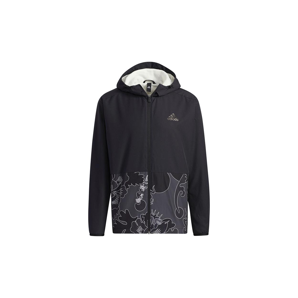 adidas Aop Block Colorblock Windproof Fleece Lined Stay Warm Hooded Jacket Black Men s GT6484 L