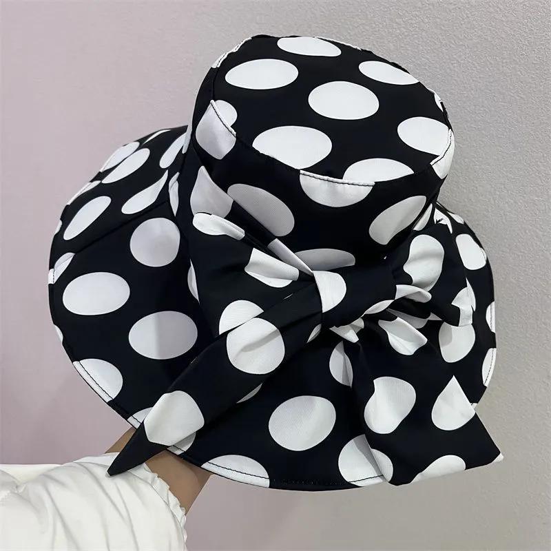 

WTEMPO Женские летние складные солнцезащитные шляпы с широкими полями, с принтом в горошек, для отпуска и путешествий, с бантом, дышащие, от солнца, с ветрозащитной веревкой 1pc чёрный