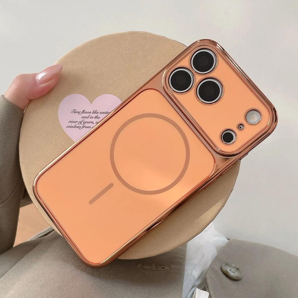 For Magsafe Plating Magnetic Phone Case For iPhone 17 16 15 14 13 Pro Max Solid Color Shockproof Glossy Hard Cover Funda