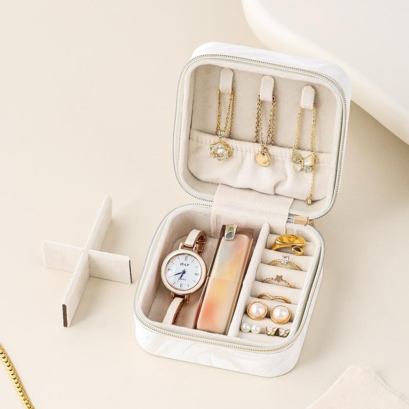 Jewelry Box Mini Leather Storage Case With Zipper For Travel And Gift Giving