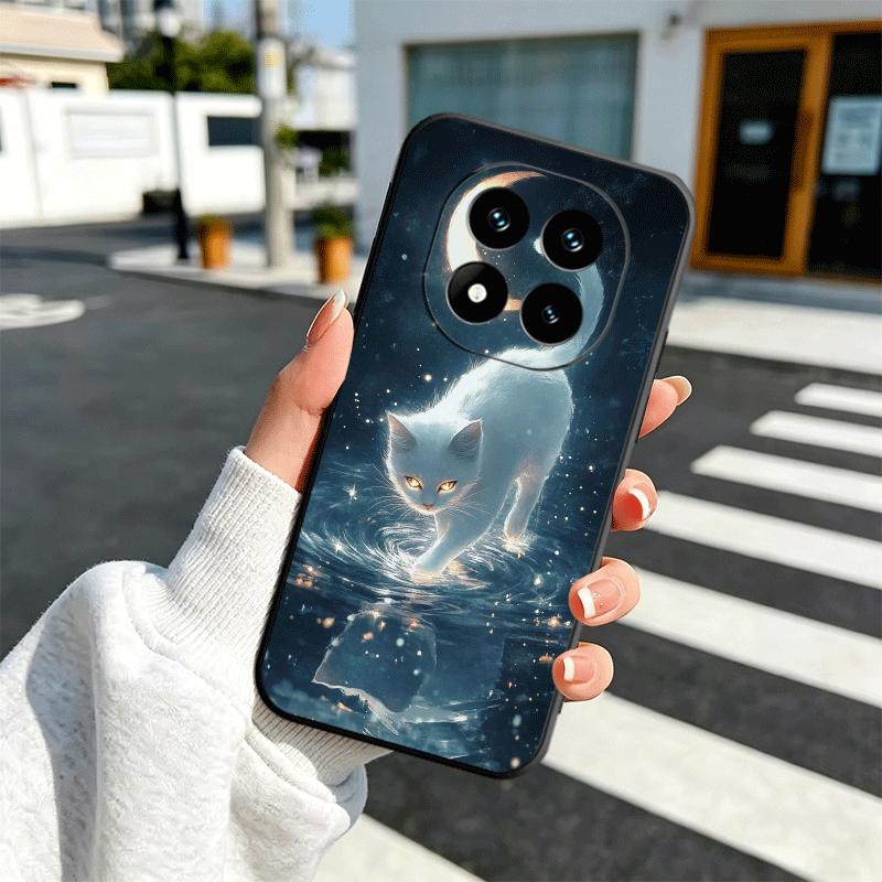 Night Moon Cat Dreamy Art Soft Phone Case for Xiaomi Redmi Note 12 13 14 15 Pro Plus 11 12S 11S 11T 10 4G Black Cover Back Shell
