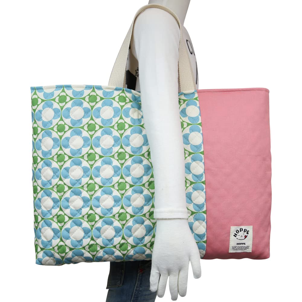 HOPPE Large Tutoring Bag, Roll-Up Flower Green, with Gusset, Quilted Design, and Loops, Perfect for Kindergarten, School, and Elementary School, Kids