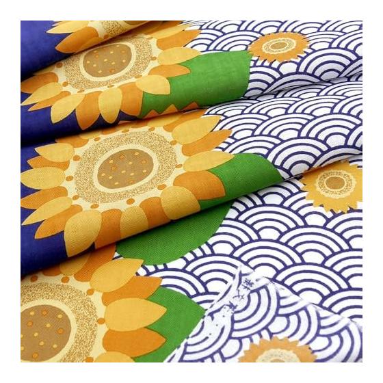 Hamamonyo Tenugui Towel - Sunflower Seigaiha Pattern, Yokohama Tradition, 100% Cotton, Approx. 34cm x 90cm