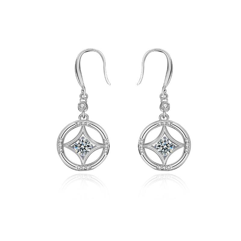 Vintage Chinese Coin Tassel Earrings With Moissanite Studs Sterling Minimalist Boho Jewelry Women 925 Sterling Silver