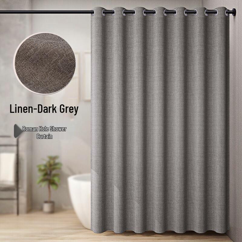 Roman Hole Linen Shower Curtain with Creative Digital Print and Magnetic Closure