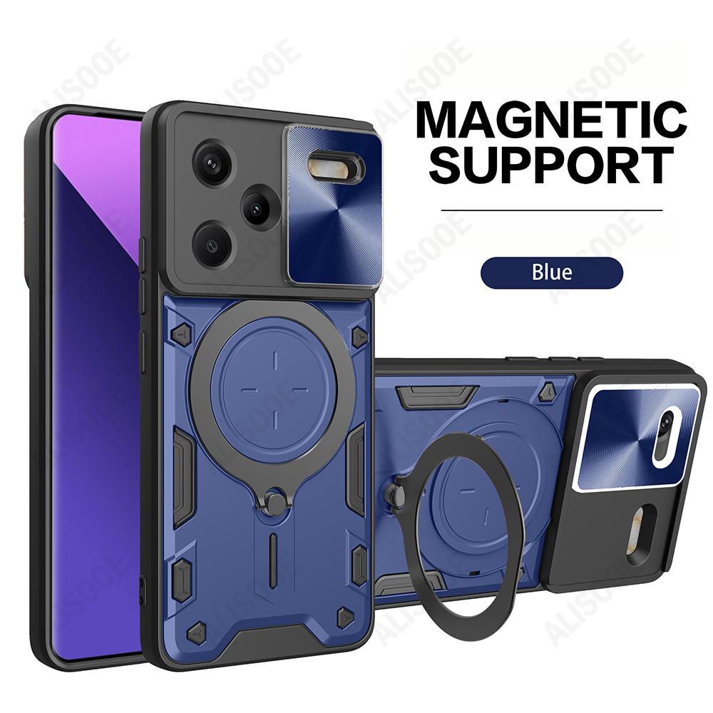 Funda for Redmi Note 13 / 13 Pro Plus 5G Case for Xiaomi Redmi Note 13 Pro 4G Case Slide Camera Armor Magnetic Ring Stand Cover