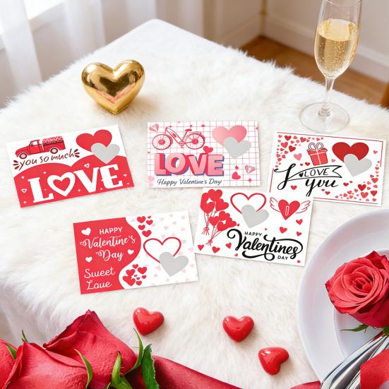 6/12Pcs Valentines Day Couple Scratch Card with Stickers DIY Romantic Love Heart Greeting Card Wedding Engagement Anniversary Party Supplies