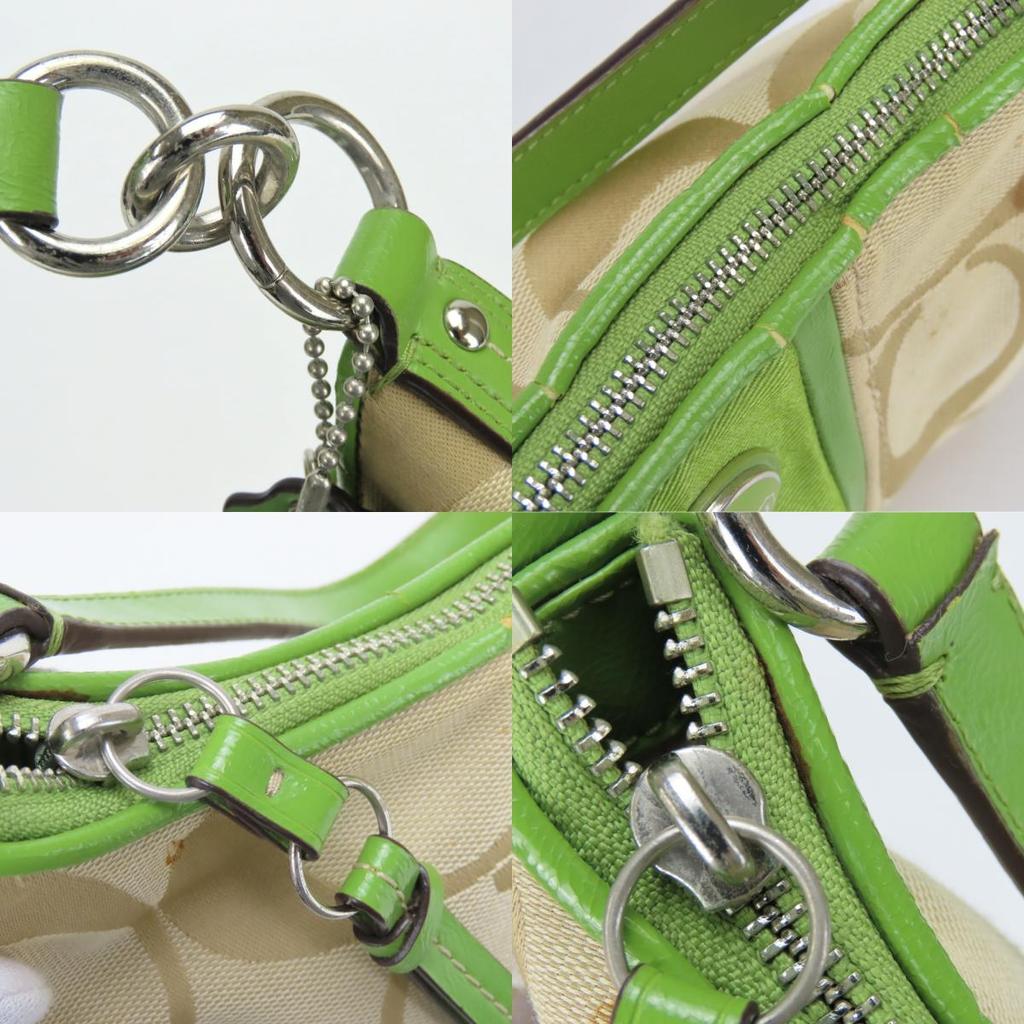 Gebruikte COACH Schoudertas 28206E canvas/leer beige groen één riem