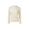 MONPLISSE [Women'S] Mock Neck Long Sleeve Pleated Basic T-Shirt (Ivory)