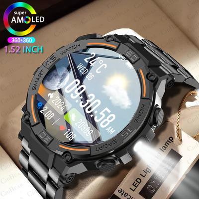 Smartwatch Military Men 360*360 HD Screen  Flashlight Health Monitoring Waterproof Heart Rate BT Call Smart Watch For Android IOS