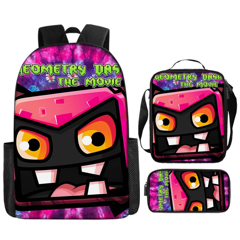 Cartoon Geometry Dash Kinder Schulrucksack mit Umhängetasche Federmäppchen Schultaschen für Jungen Mädchen Bestes Geschenk