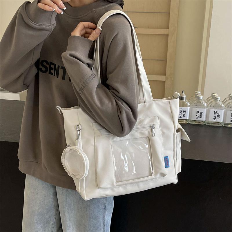 Large Capacity Canvas Bag Women's Transparent Handbag Student's Book Crossbody Tote Bag