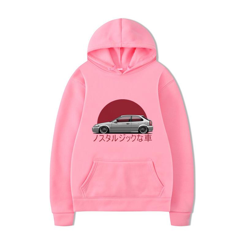 Car print hooded sweater men's and women's loose couple top