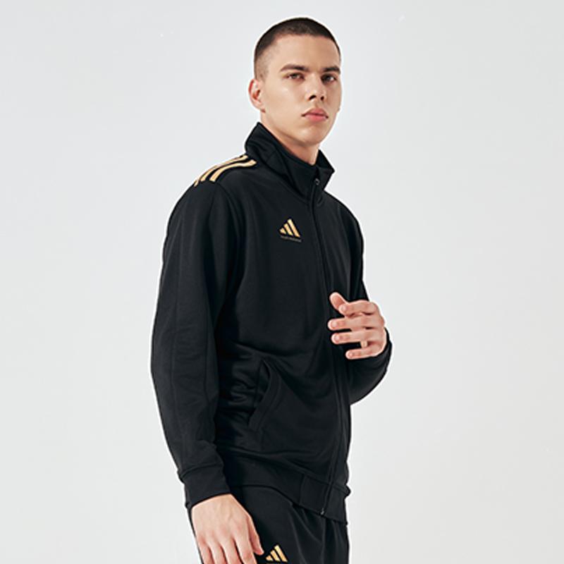 Adidas Vintage Sports Solid Color Stand Collar Casual Logo Jacket Unisex Jacket Black Gold TR90JT-BG