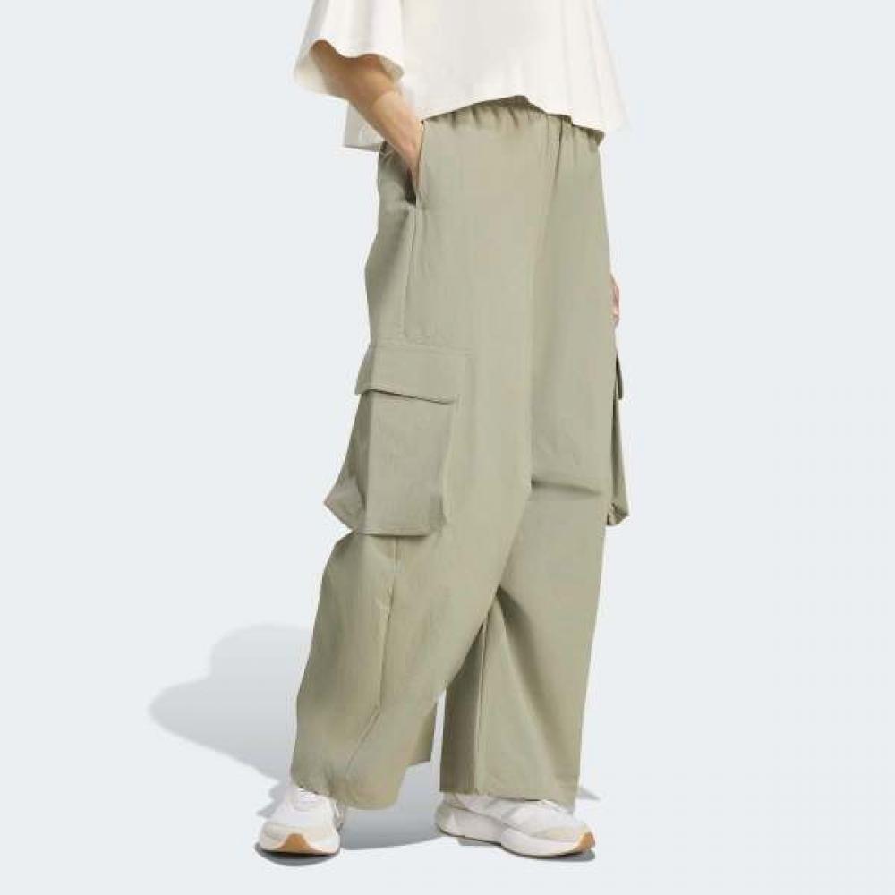 Adidas Womens City Tech Parachute Cargo Pants Loose Fit Woven Strap Beige