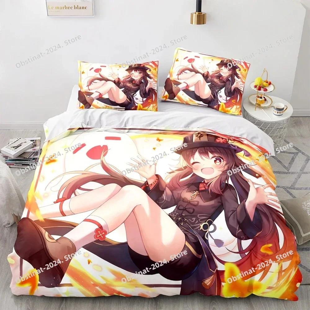 3D Genshin Impact Anime Game Bedding Set Printed Comforter Quilt Bed Cover Duvet Cover Pillow Case 3 Pieces Sets Kids Adult Size