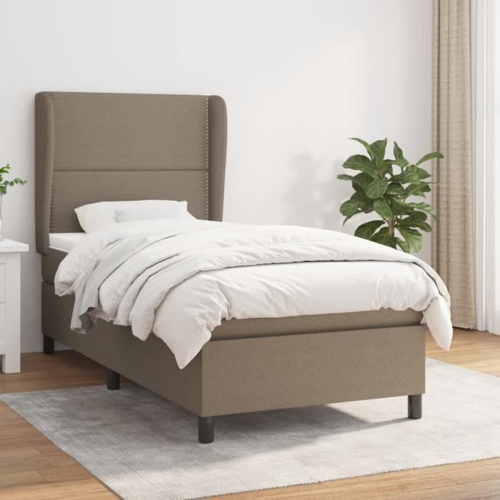 3127857 vidaXL Divan Bed with Mattress Taupe 90x200 Cm Fabric