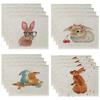 6PC Natural Jute Burlap Easter Bunny Printed Place Table Mat Cloth Pad Cup Doilies Tea Coaster Party Coffee Placemat Kitchen
