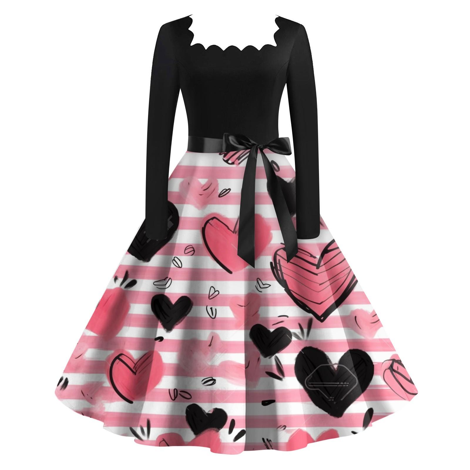 Женское винтажное классическое платье с длинным рукавом и принтом ко Дню святого Валентина — фото 7