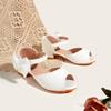 2025 Winter White Bow Mid-Heel Sandals for Older Girls