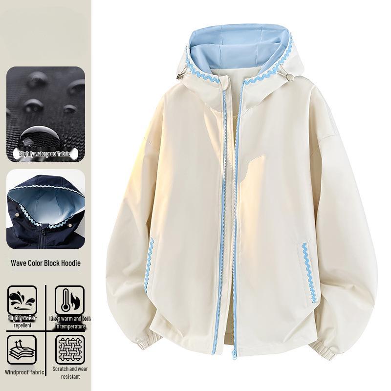 2026 Women's Color Block Hooded Windproof Waterproof Mountaineering Jacket