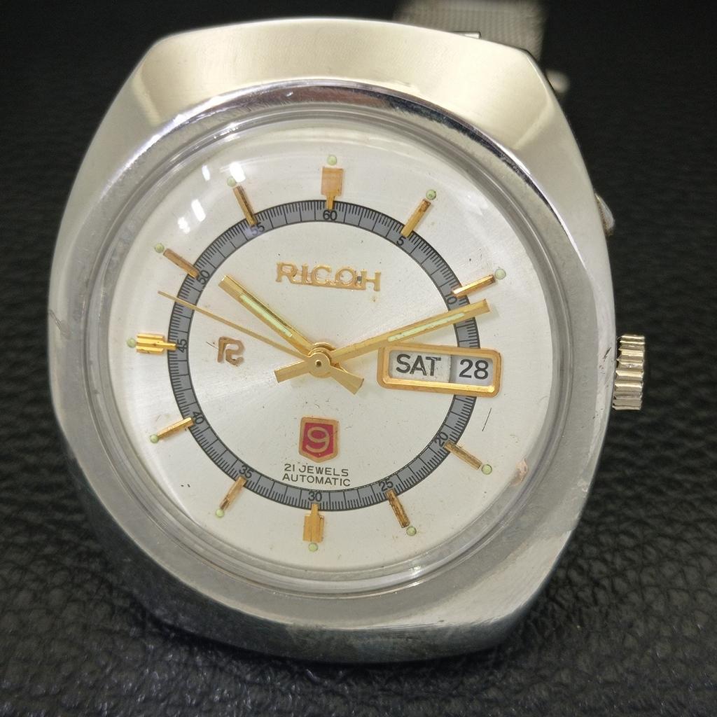 AUTOMATIC VINTAGE RICOH R31 JAPAN MENS SILVER COLOR DIAL WATCH a701943-5 R207-a701943