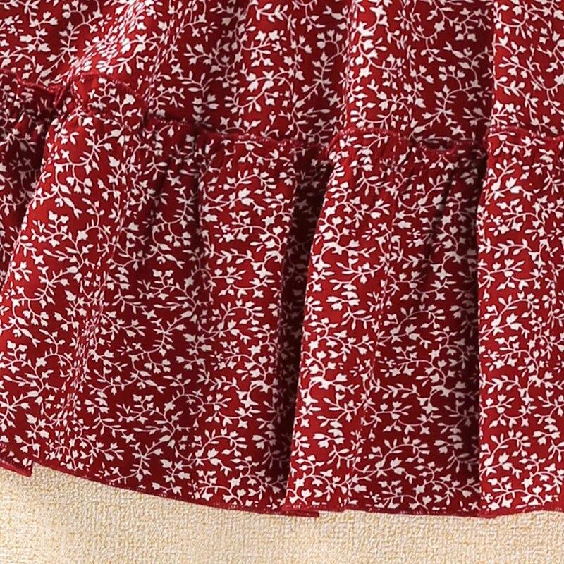 Seturi Fete 8-12 ani Fetiță Top cu Halter Floral Roșu + Fusta Florală Roșie Costume în stil coreean Seturi de haine casual de vară