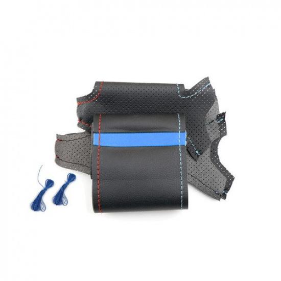 DIY Blue-strip Sewing Steering Wheel Leather Cover Trim For BMW X5 G05 2018