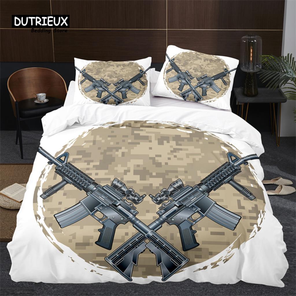American Flag Comforter Cover Queen Army Guns Military Bedding Set Full King For Boys Teen Man Stars Stripe Usa Flag Duvet Cover