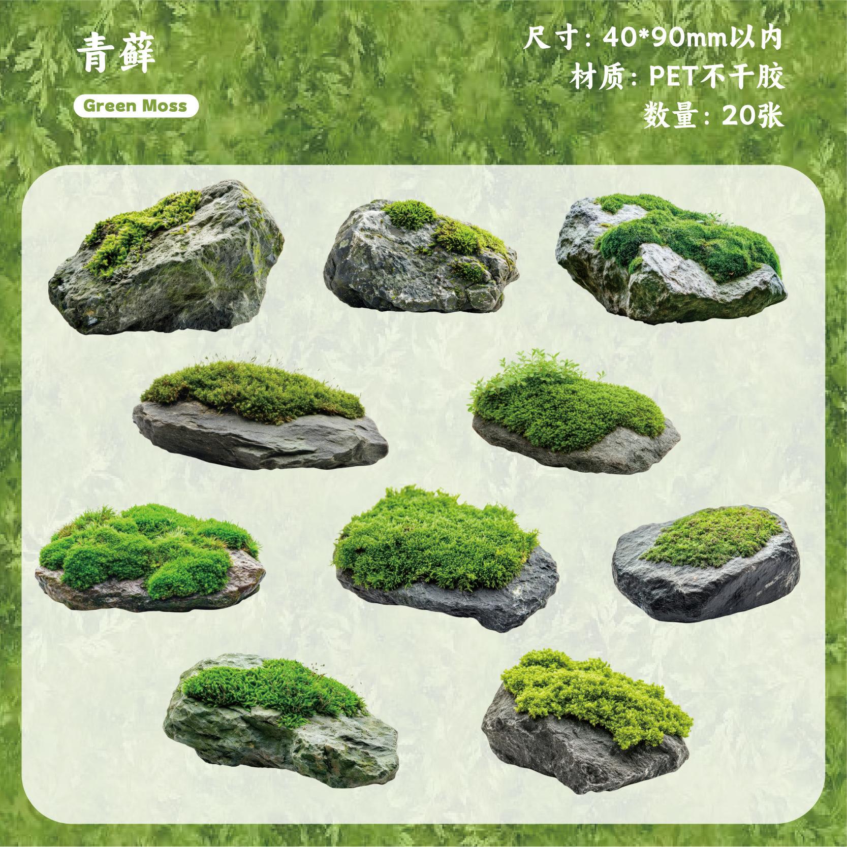 20Pcs Cyan Moss Plant Sticker Pack, Fresh Moss & Plant Illustration, Forest Style Scrapbook Journal Collage Supplies