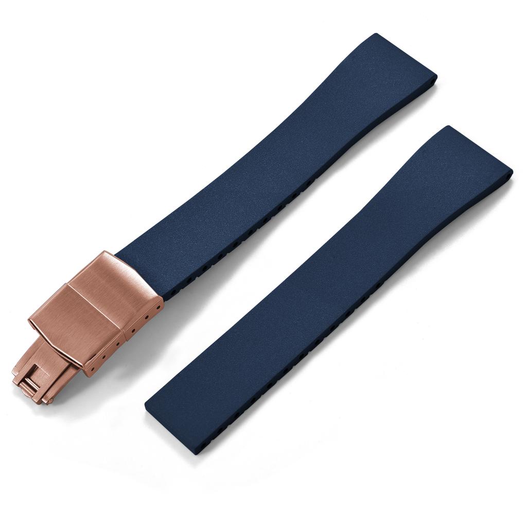 New Fluoro Rubber Watch Band CTS FKM Strap 16 18 19 20 21 22mm Cut to Size Fast Release Adjustable Universal Rose Gold Buckle