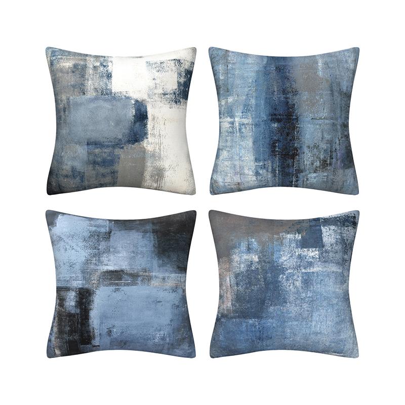 45X45CM Blue Gray Abstract Oil Painting Pattern Design Throw Pillow Cover Home Decoration Office Sofa Soft Pillows-Covers Trendy