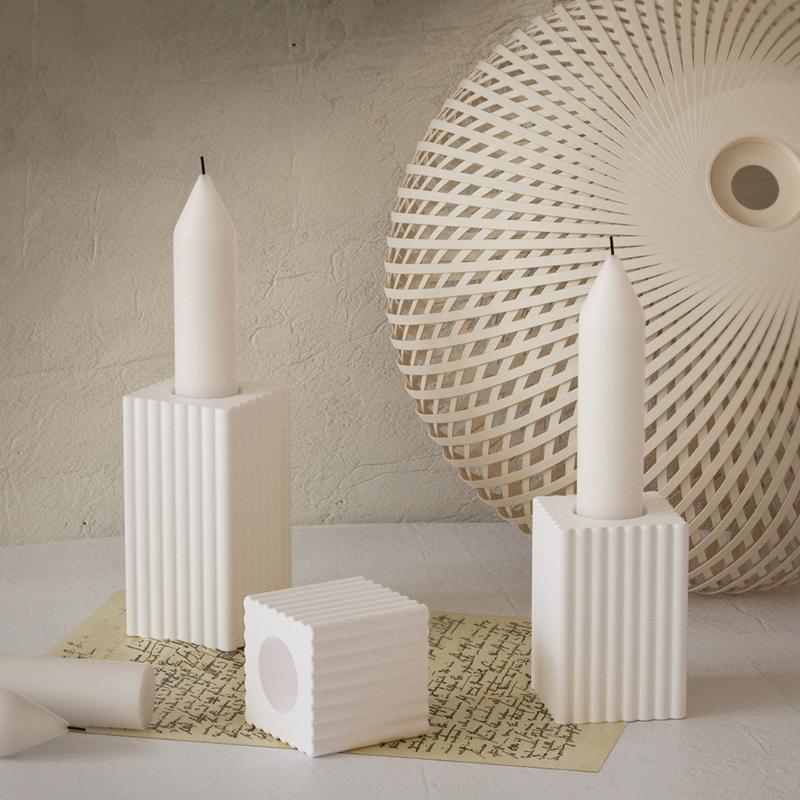 3x Handmade Candlestick Molds Square Striped Candle Holder Silicone Moulds Castings Mould Plaster Molds Candle Cup Molds