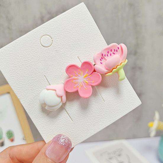 2Pcs Hairpin Soft Polymer Clay Peach Blossom Hair Clips Lightweight Non-Slip Pink Floral Design Hair Pin Hanfu Hair Accessories