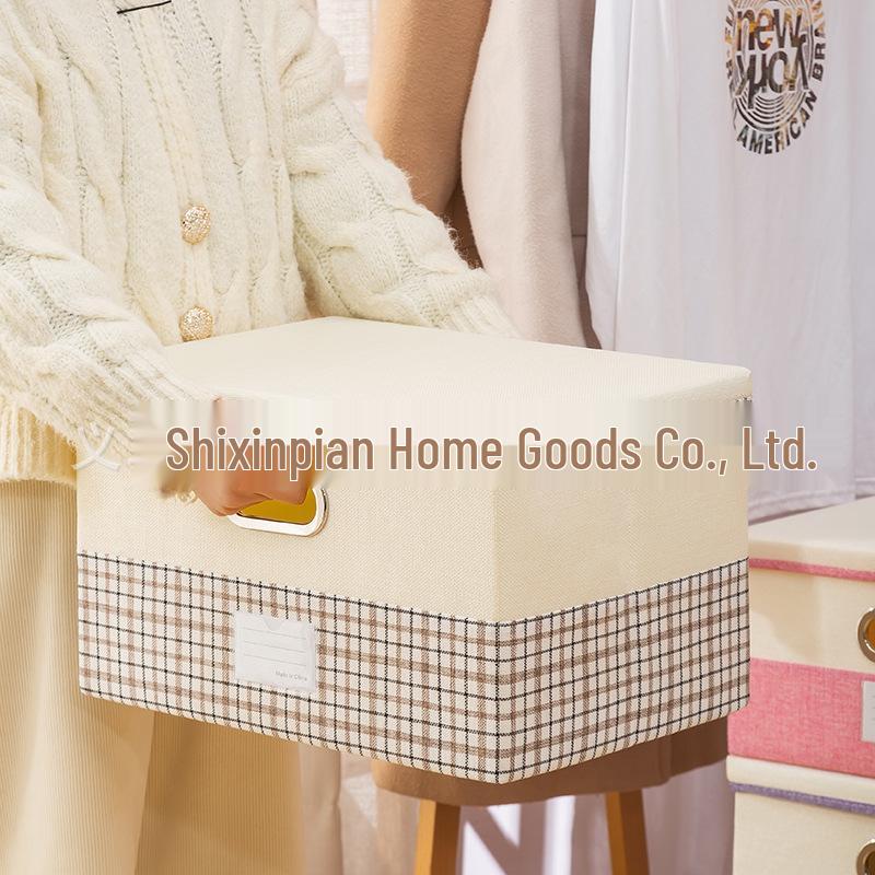 Cationic Cotton-Linen Plaid Storage Box for Clothes