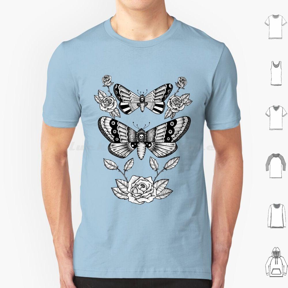 Death Moths T Shirt Big Size 100 Cotton Death Moth Roses Death Moths Moths Moth Black And White Fine Liner Detail Dot Work