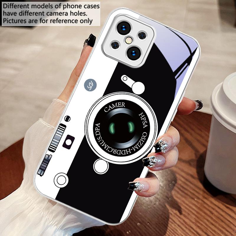 Dark Green Camera Pattern For Oppo Find X5 X8 Pro X2 Lite X7 Ultra F11 23 Reno4 Z 6 Pro A72 58 78 73 16 98 A54S Glass Phone Case