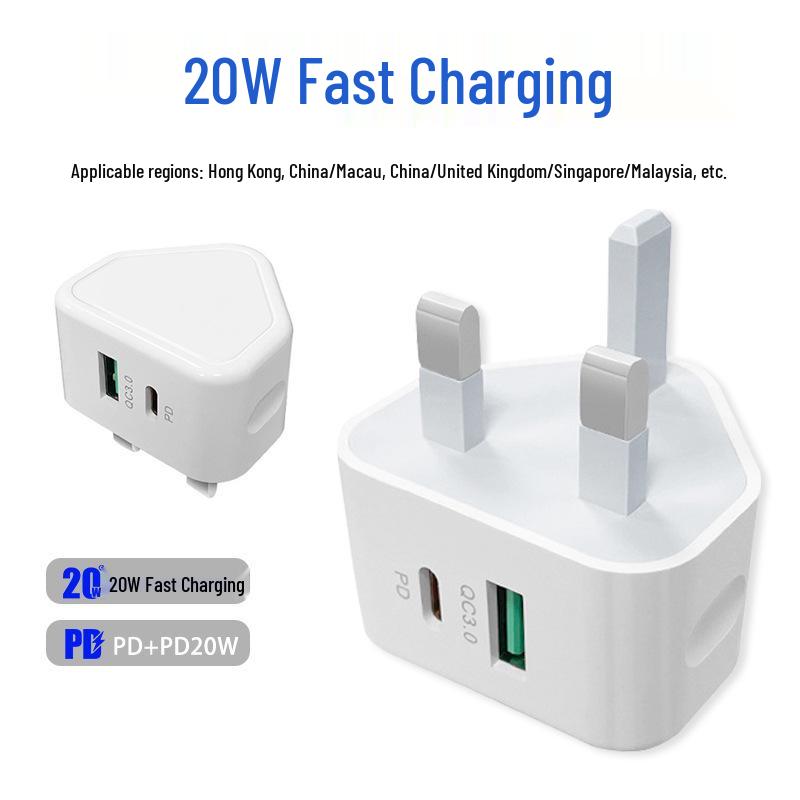 UK 20W PD Fast USB Charging Head for Apple 15, Huawei Type-C, and 5V/2A Devices