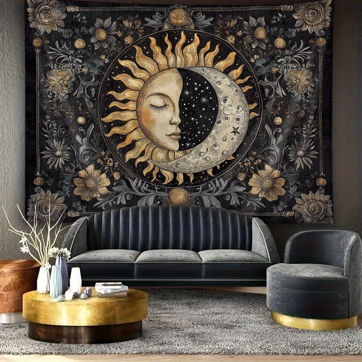 

1 шт. Небесний Сонячний та Місячний Гобелен - Подвійний Дизайн із Зірками та Квітами, Стінний Декор, Стійкий до Зморшок, для Вітальні/Спальні 40X60CM