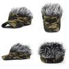 Men Baseball Cap With Spiked Hairs Wig Unisex Fake Wigs Hip Hop Urban Street Style Sunhat Outdoor Army Green Camouflage Print Jungle Sunshade Visor