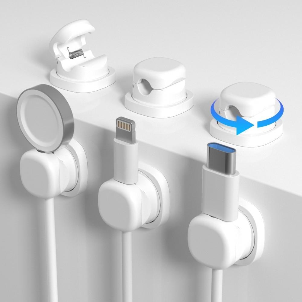 6pcs Adhesive Desktop Cable Organizer Rotatable Adjustable Under Desk Wire Holder Anti-Slip Wall Mount Cord Cable Organizer