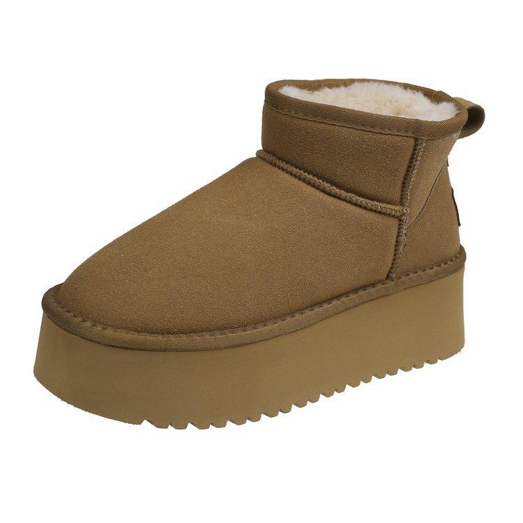 Thick-soled Heightening Snow Boots Women's Winter Velvet Thickened Warm Fur Integrated Cotton Shoes 2025 New Bread Shoes