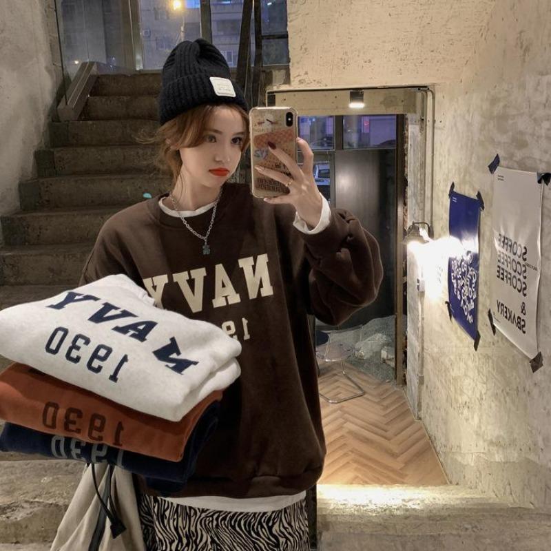 Dámské pulovry s dlouhým rukávem O Neck Volné Dámské topy Jednobarevné mikiny