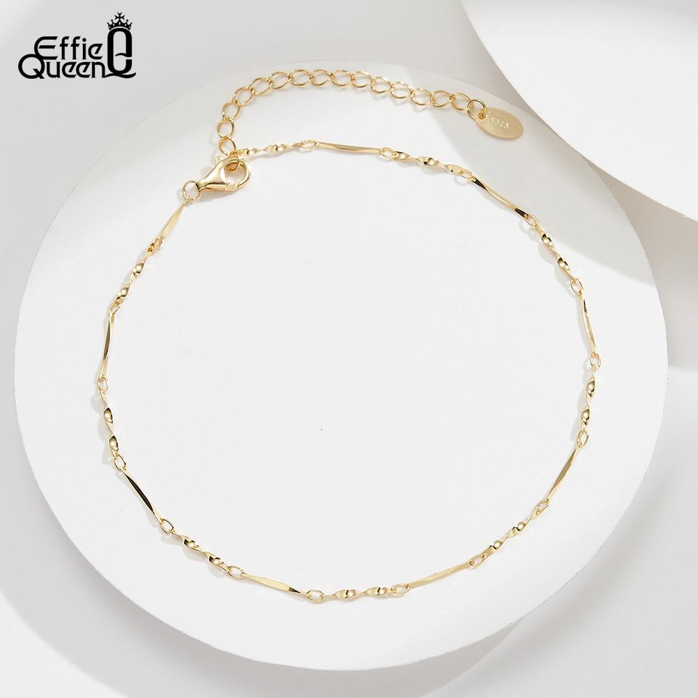Effie Queen Dainty 1mm Thin Chain Anklet 925 Sterling Silver Textured Twist Design for Women Fashion Accessories Summer SA79