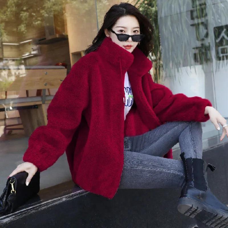Women S Plus Size Fleece Jacket Open Front Stand Collar Warm Autumn Winter